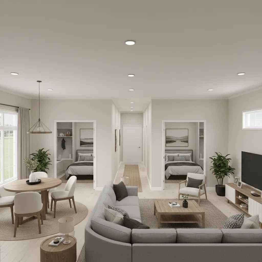 Split bedroom manufactured home layout showing separation between master and secondary bedrooms
