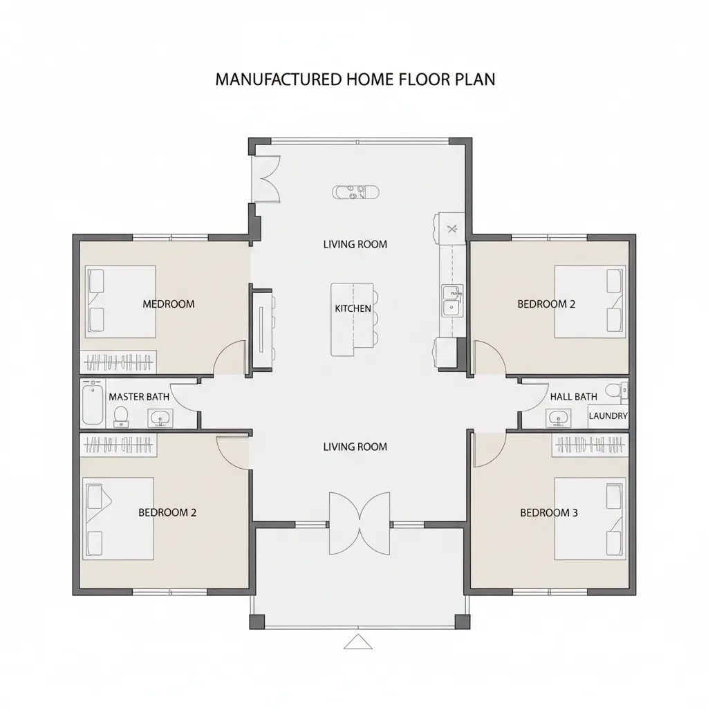 illustrated split bedroom layout concept for manufactured homes