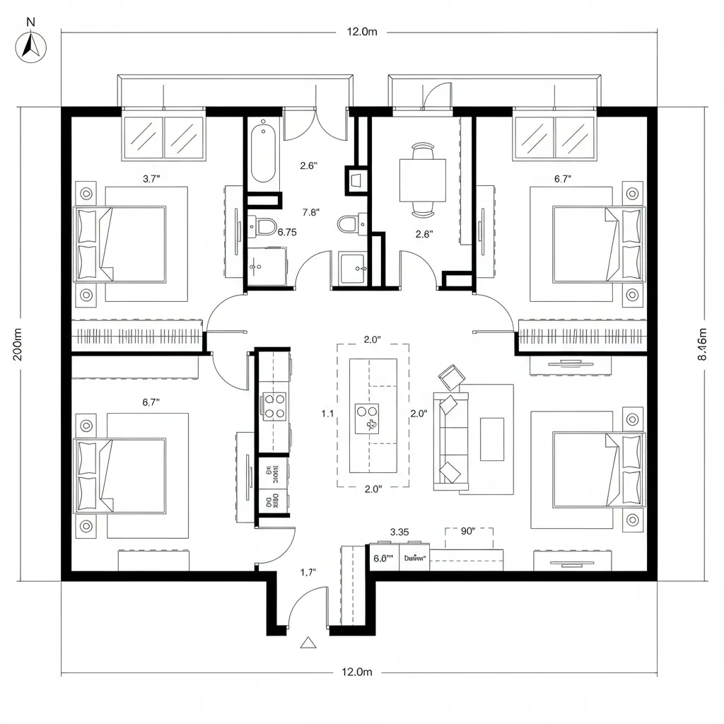 Split-Core 2-Bed Layout with Hybrid Den