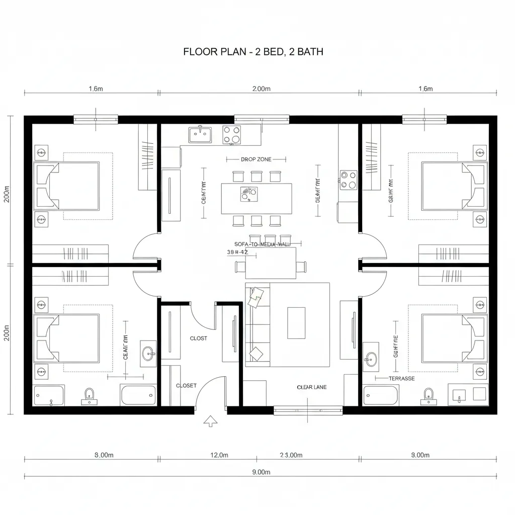 Dual-Core Great Room with Split Bedrooms