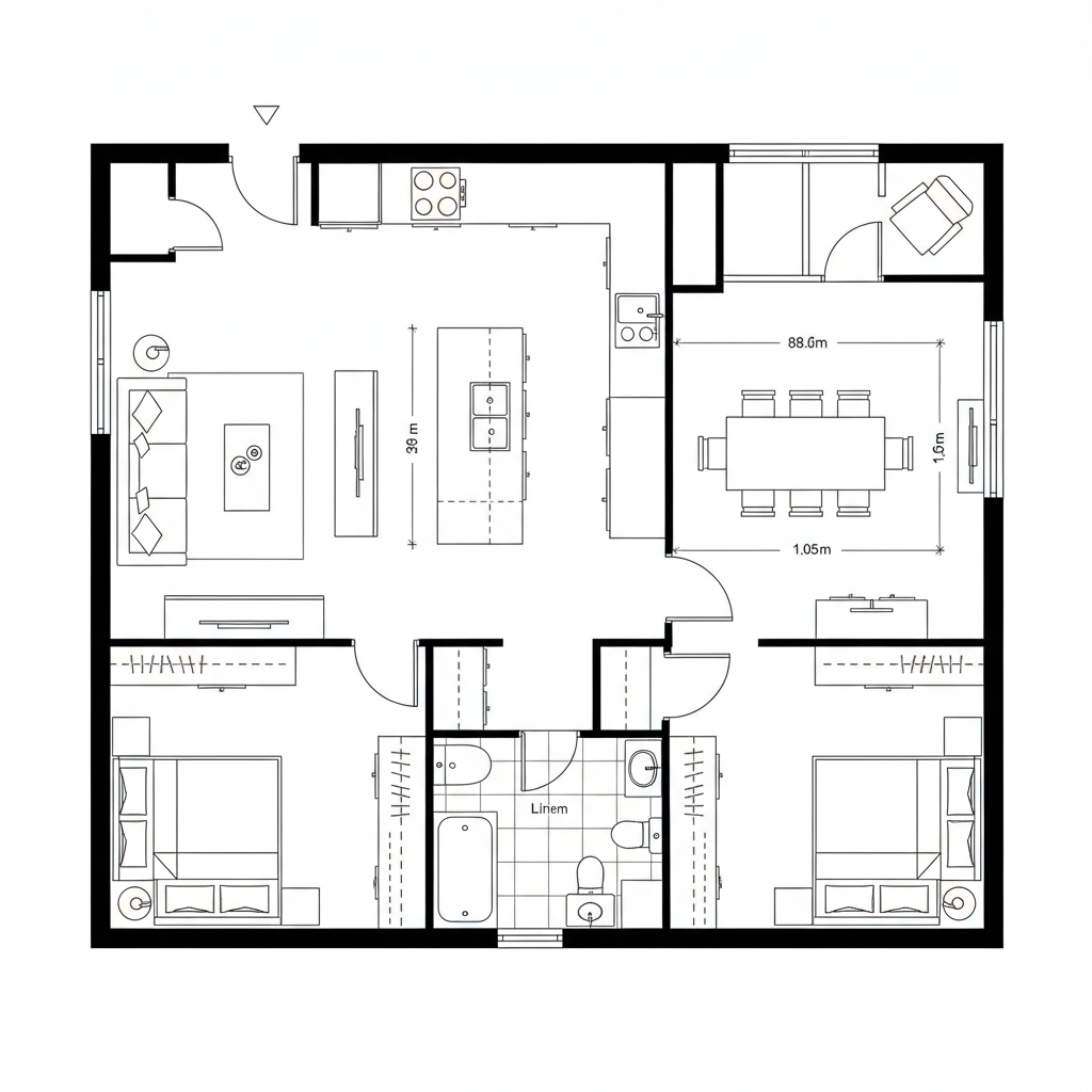 Open Concept but Still Noisy? 2 Bedroom 1 Bath Floor Plan Fix