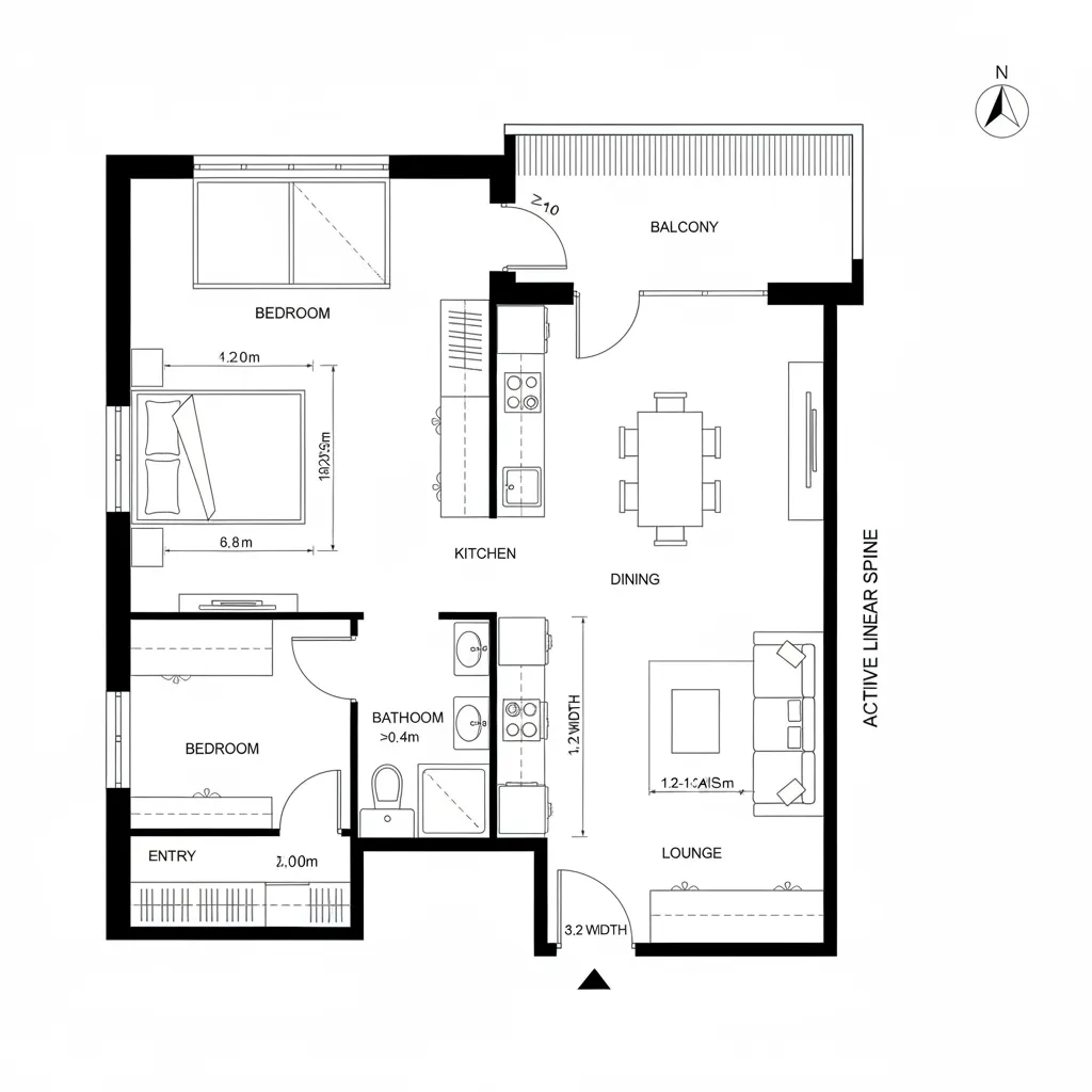 Split-Core One-Bedroom: Quiet Pod + Active Spine