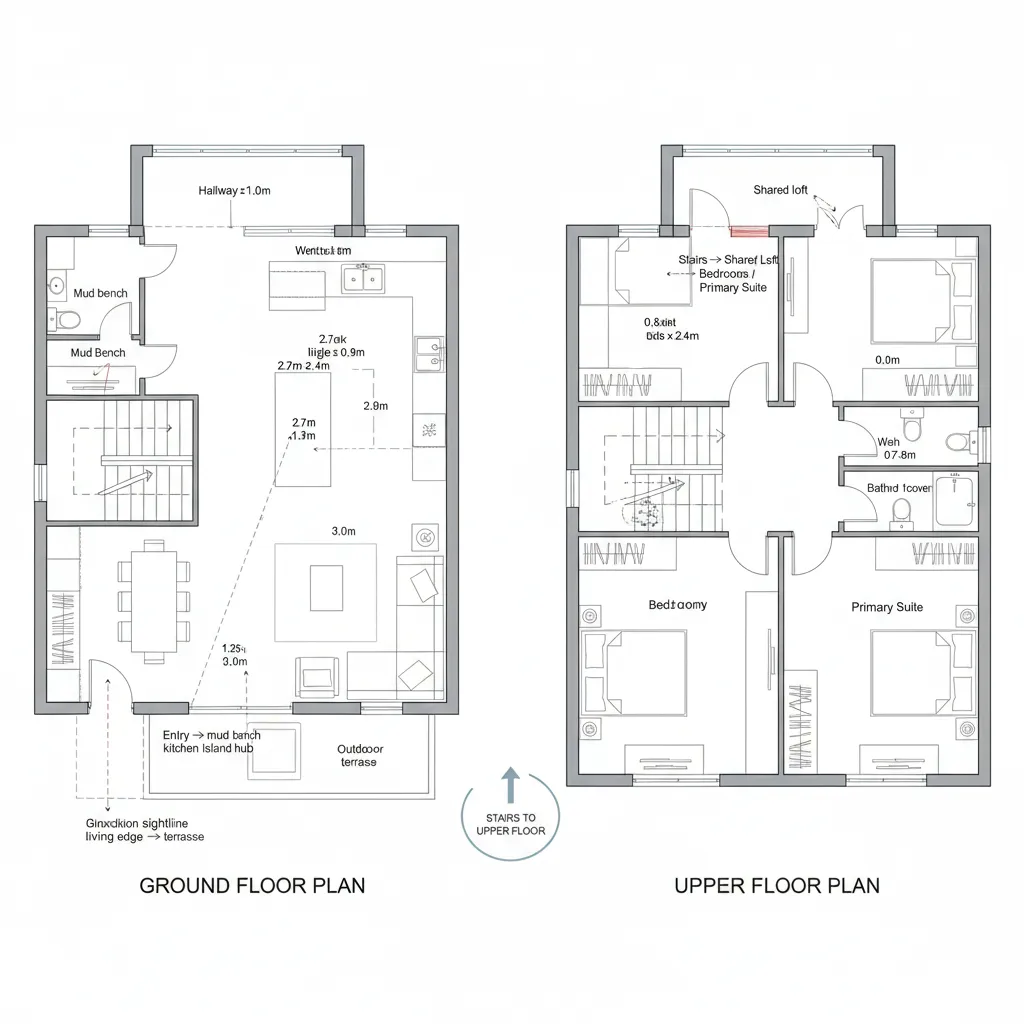 Split-Core Stair with Public-Down, Private-Up