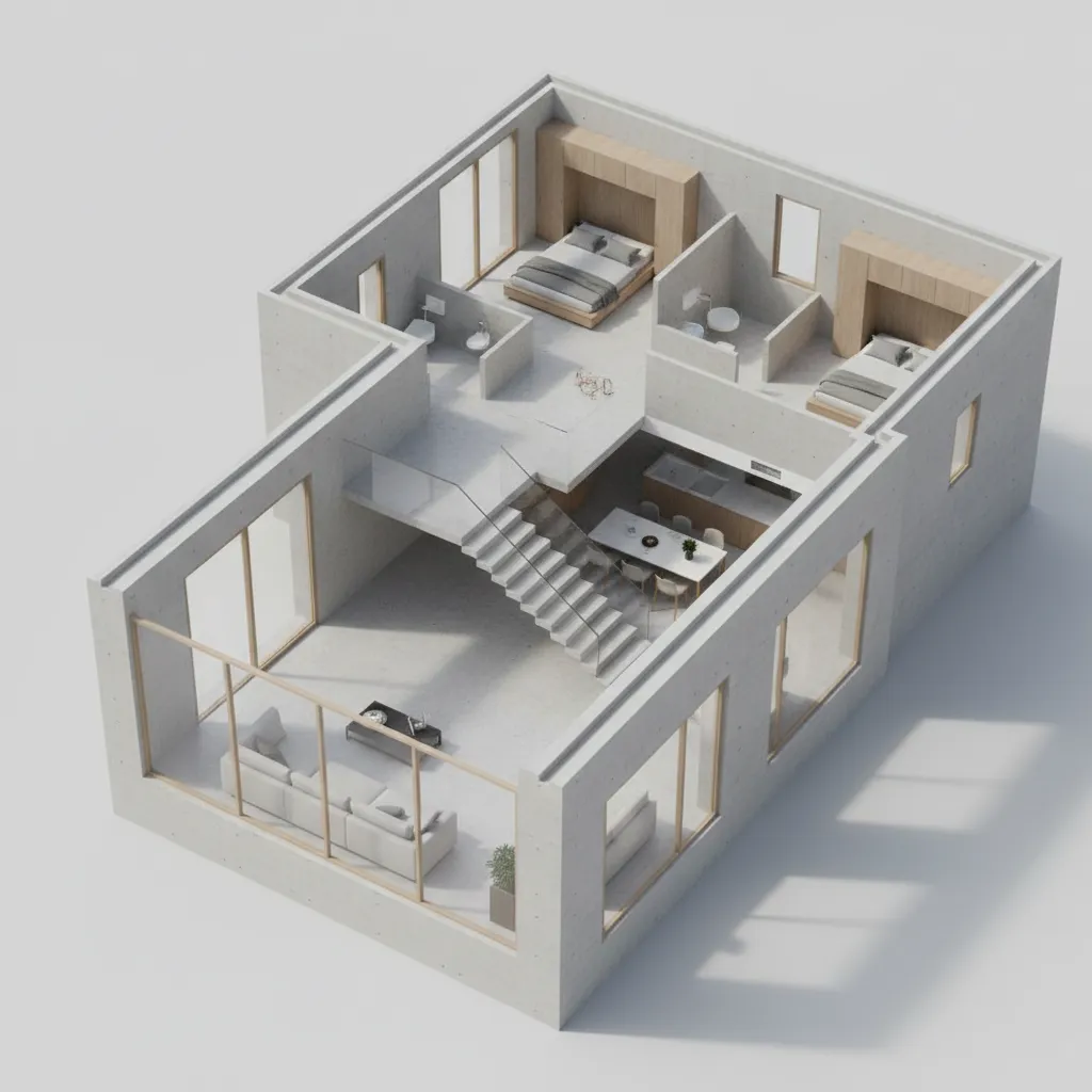 Sơ đồ bố trí mặt bằng nhà lệch tầng 5x20