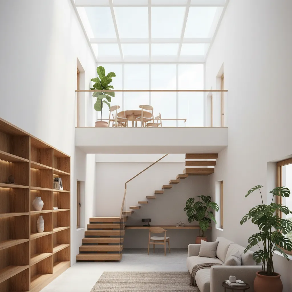 Ánh sáng tự nhiên trong nhà lệch tầng 5x20