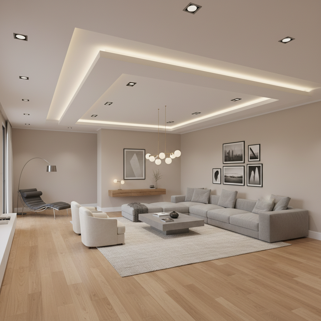L‑Shaped Living Room Feels Awkward? L Shape False Ceiling Fix