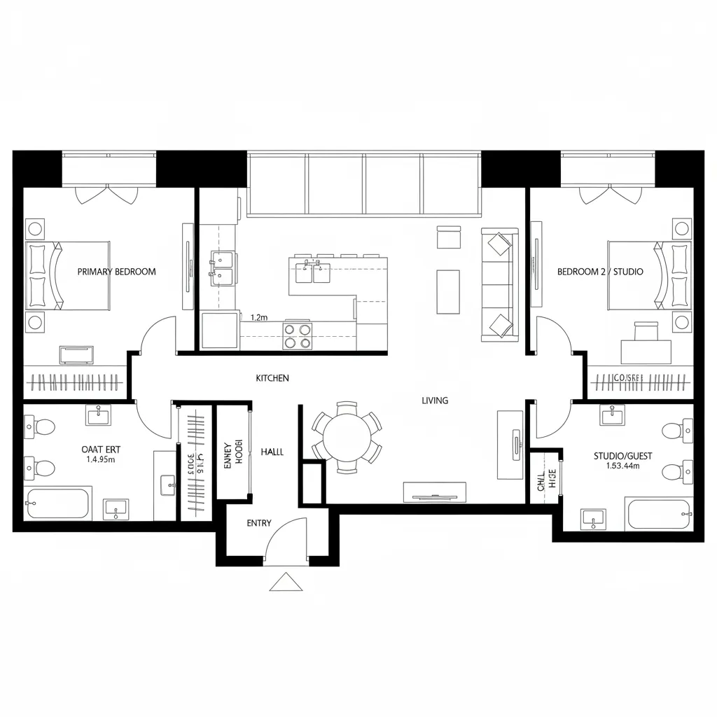 Split Two-Bed: Central Commons Node