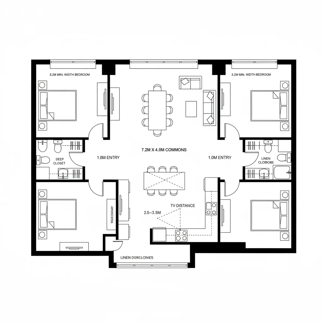 Split Two-Bedroom with Shared Commons