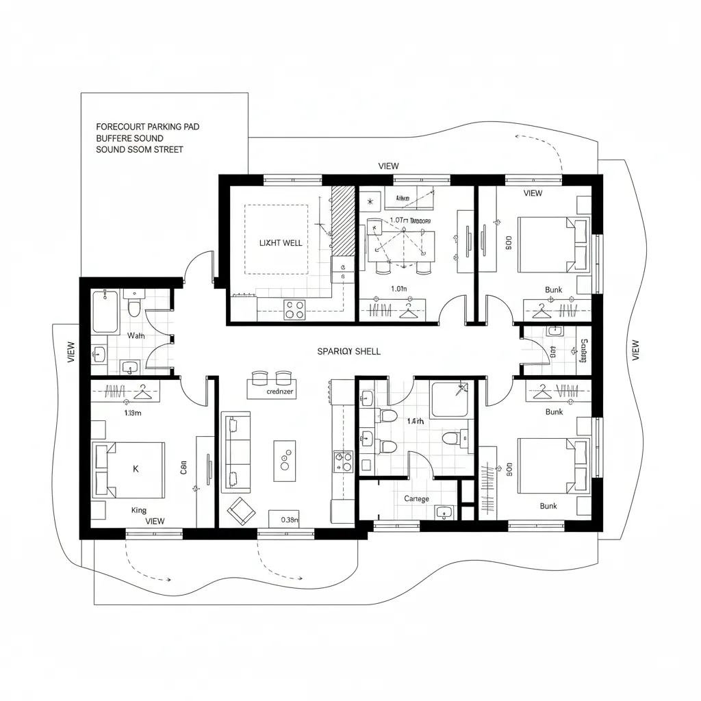 3 BHK Floor Plan with Parking and Garden: Fix Tight Space