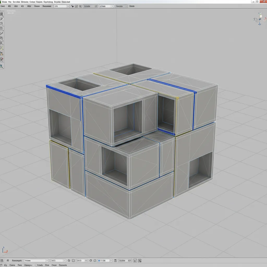3D model being divided into separate parts with highlighted edge loops