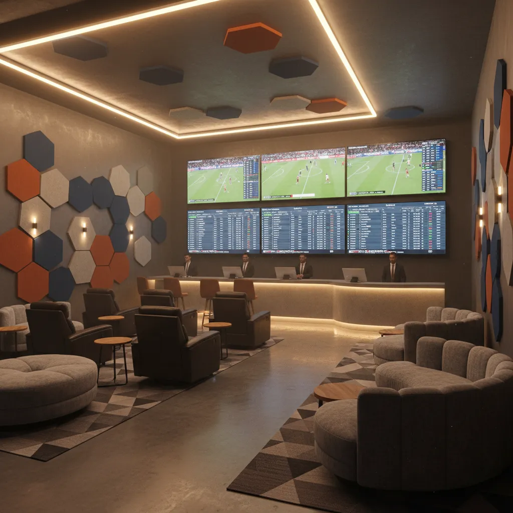 Interior de casa de apuestas con iluminación controlada y ambiente cómodo