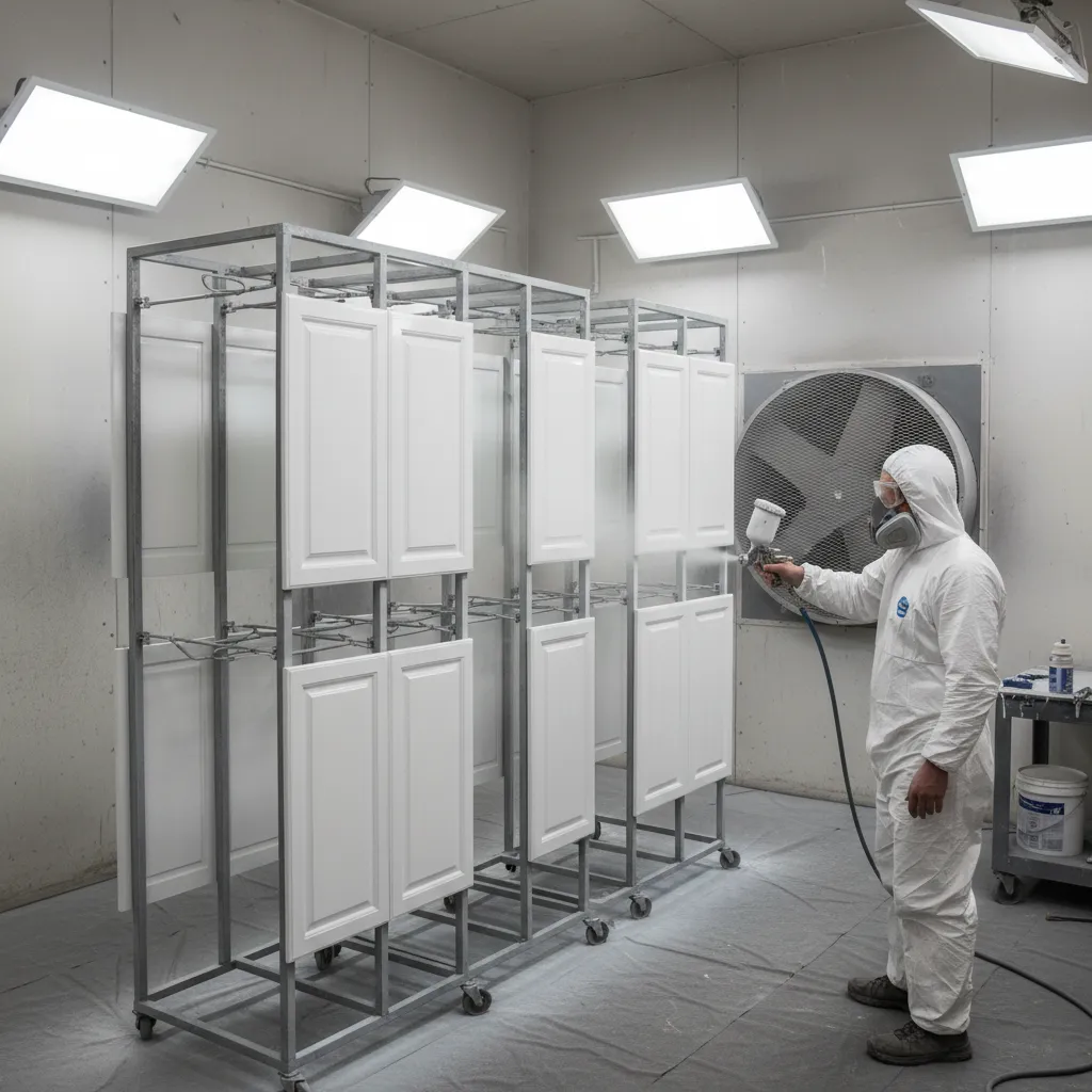 professional spray painting kitchen cabinet doors for smooth finish