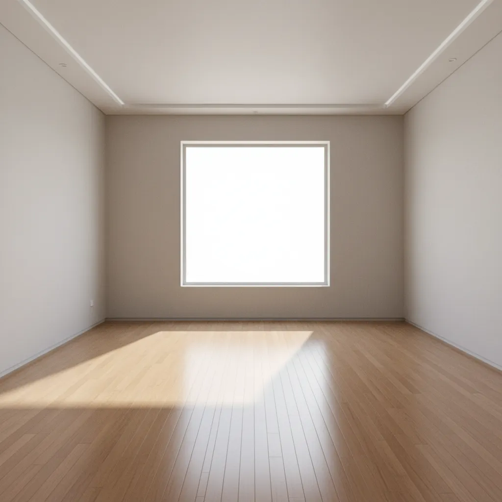 empty 15x15 square bedroom showing spatial proportions and window placement