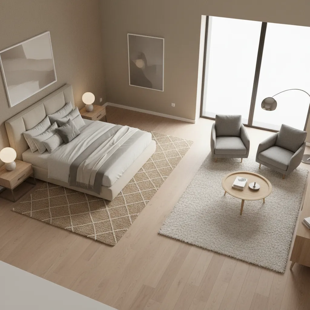 zoned layout in a square 15x15 bedroom