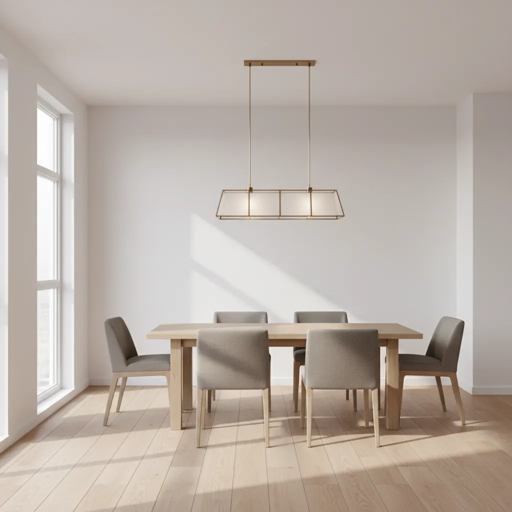 Square dining room layout with centered table and surrounding chairs