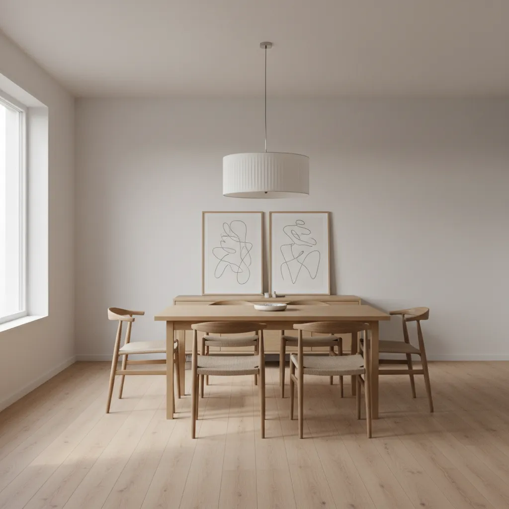 Dining room with square expandable table in compact configuration