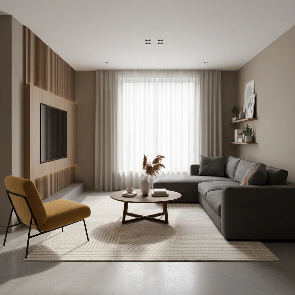 balanced 15x15 living room layout with rug sofa and accent chair