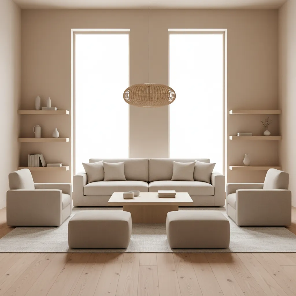 square living room layout with balanced furniture arrangement
