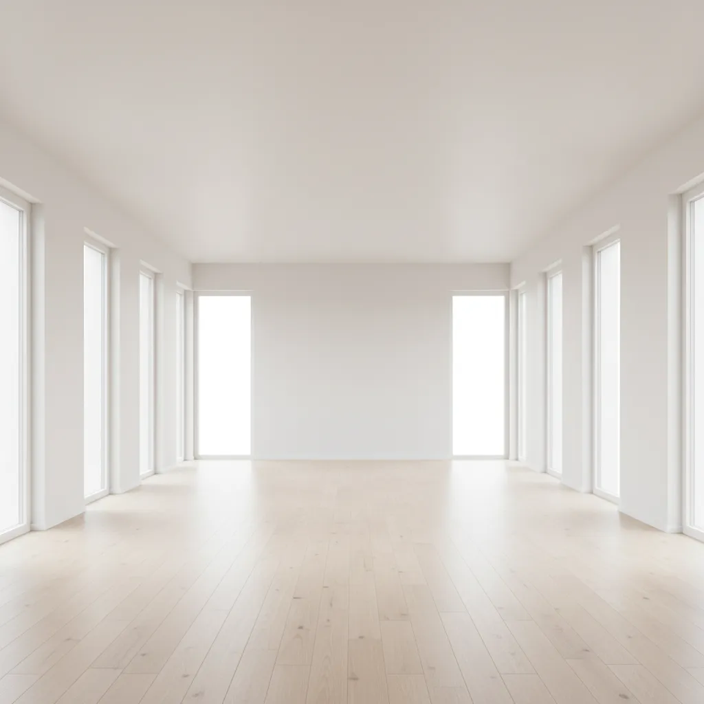 large empty square living room used to analyze layout possibilities