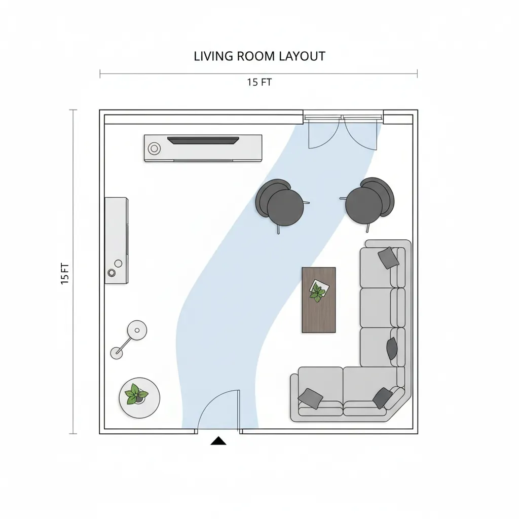diagram showing improved furniture placement in a square living room