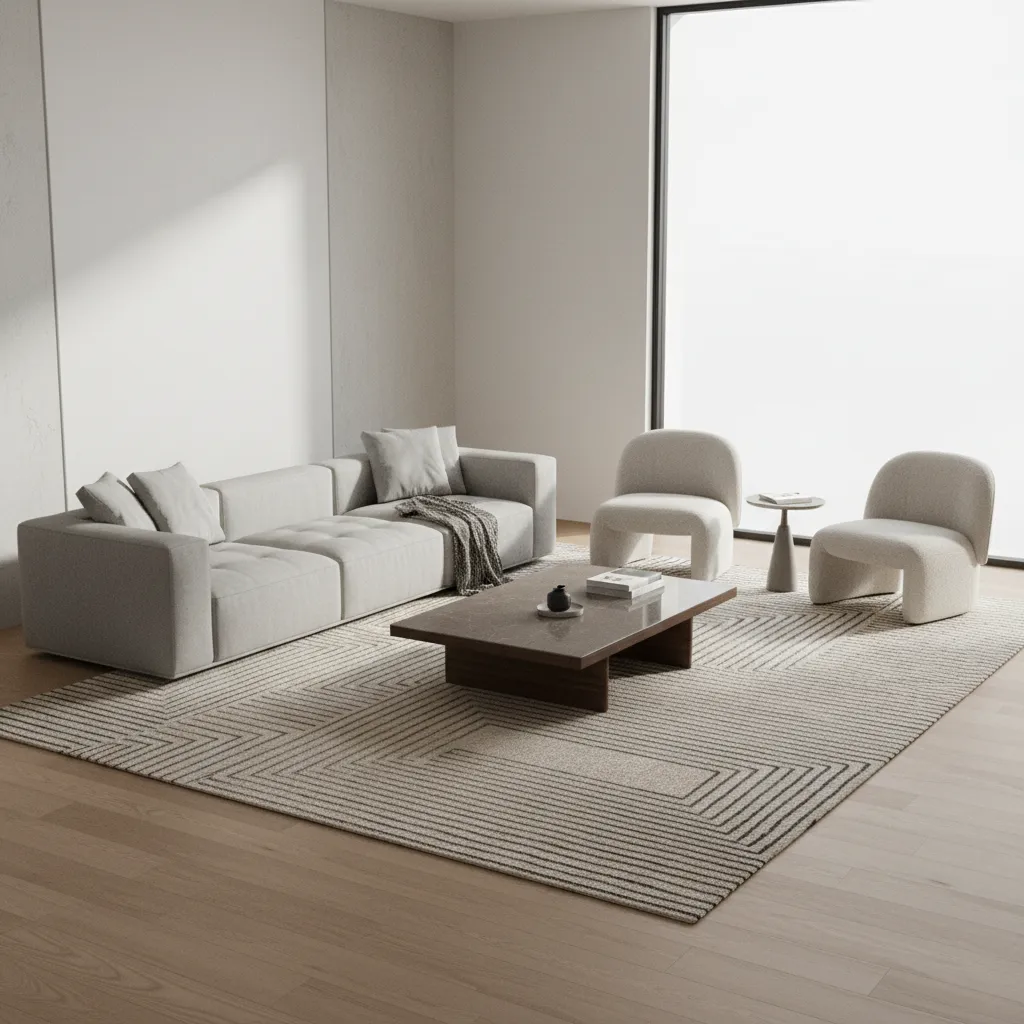 example layout of a 15x15 square living room with sofa chairs and coffee table