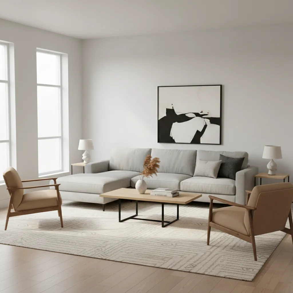 balanced square living room furniture arrangement example