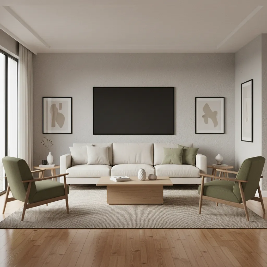 square living room layout with sofa facing TV and balanced seating