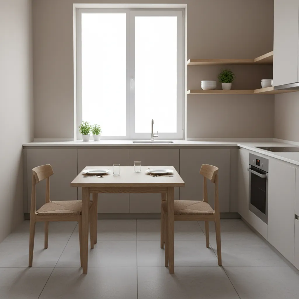 square dining table for two in compact kitchen corner