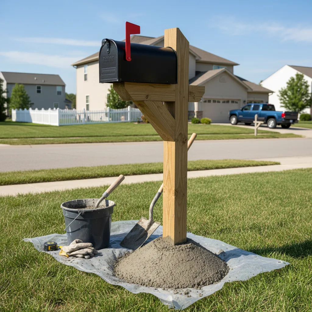 installing and stabilizing a mailbox post with concrete base