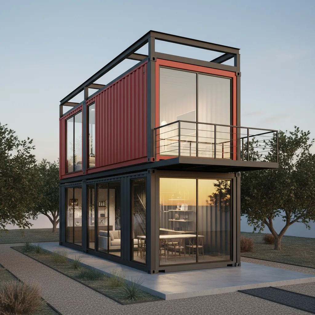 two story stacked shipping container house design