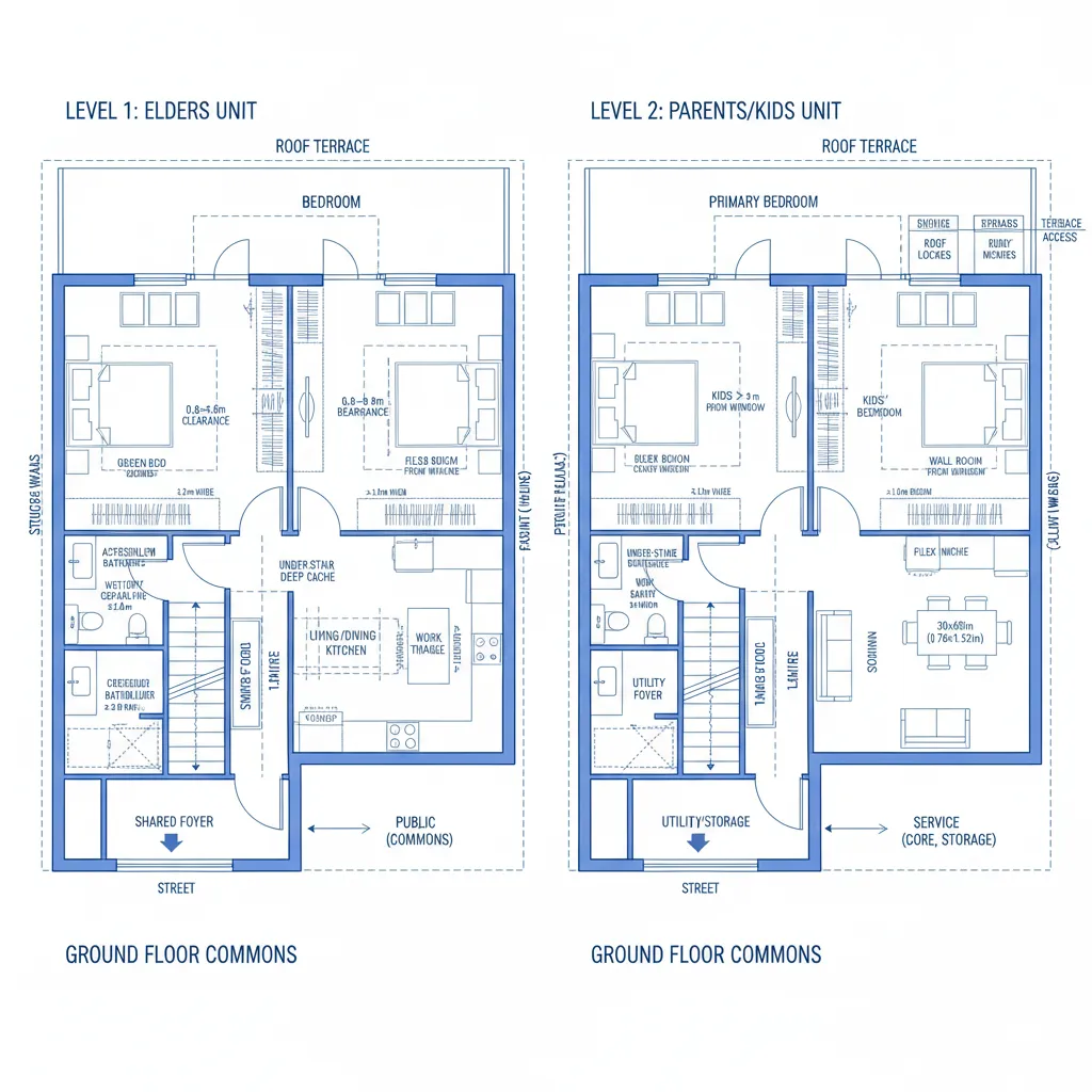 Stacked Duplex with Shared Commons