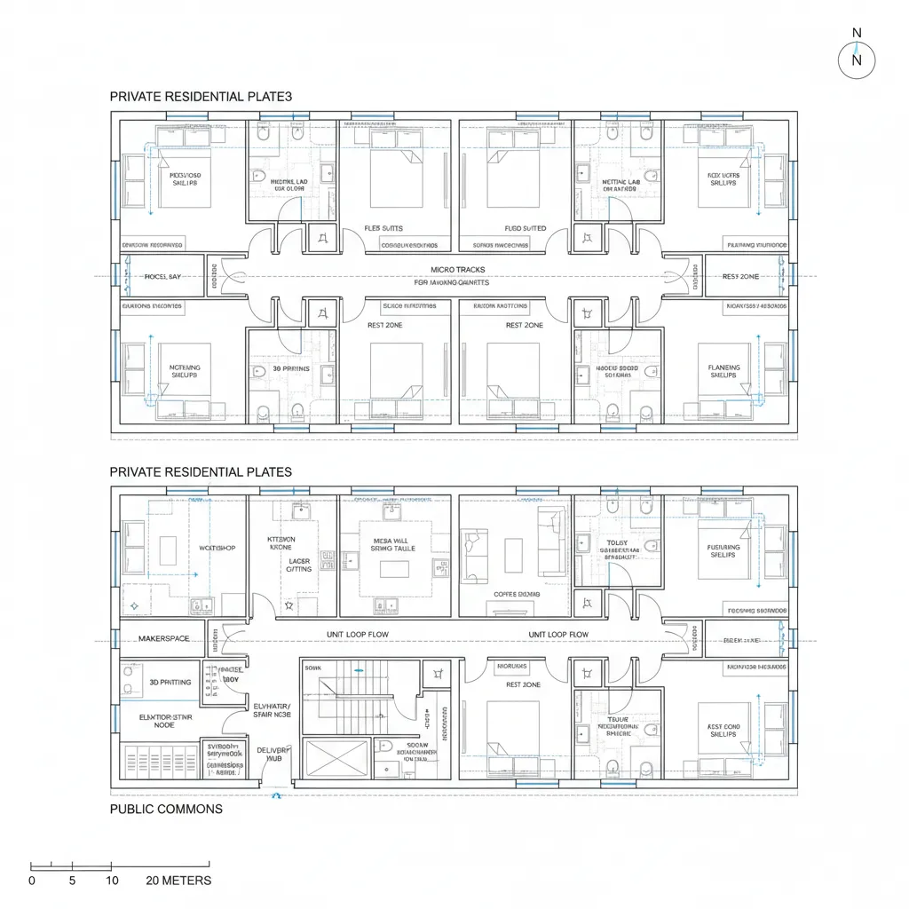 Stacked Flex Suites over Ground Commons