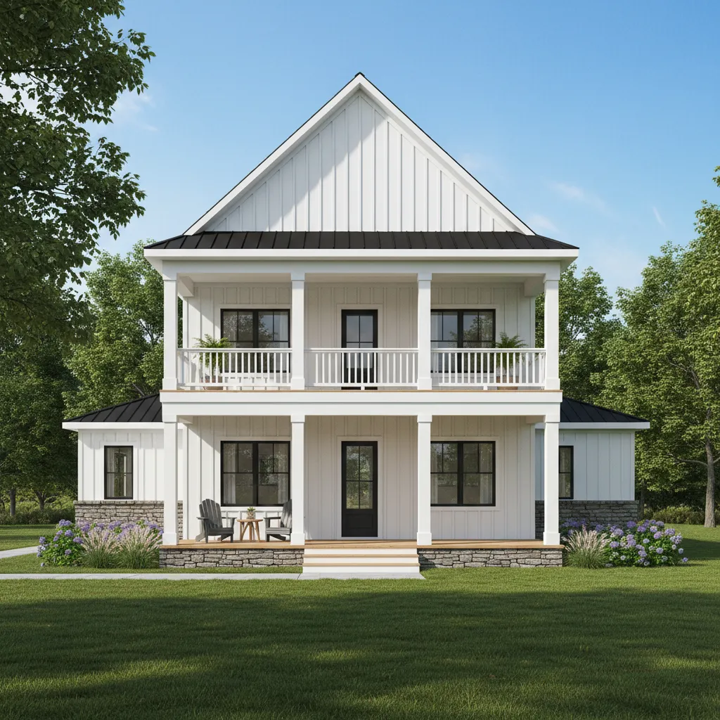 multi level stacked porch showing upper and lower deck alignment