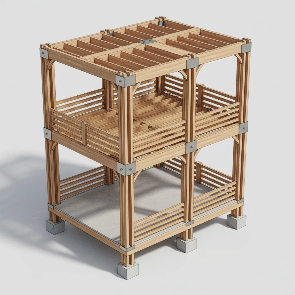 stacked porch structural layout showing beams posts and vertical load transfer