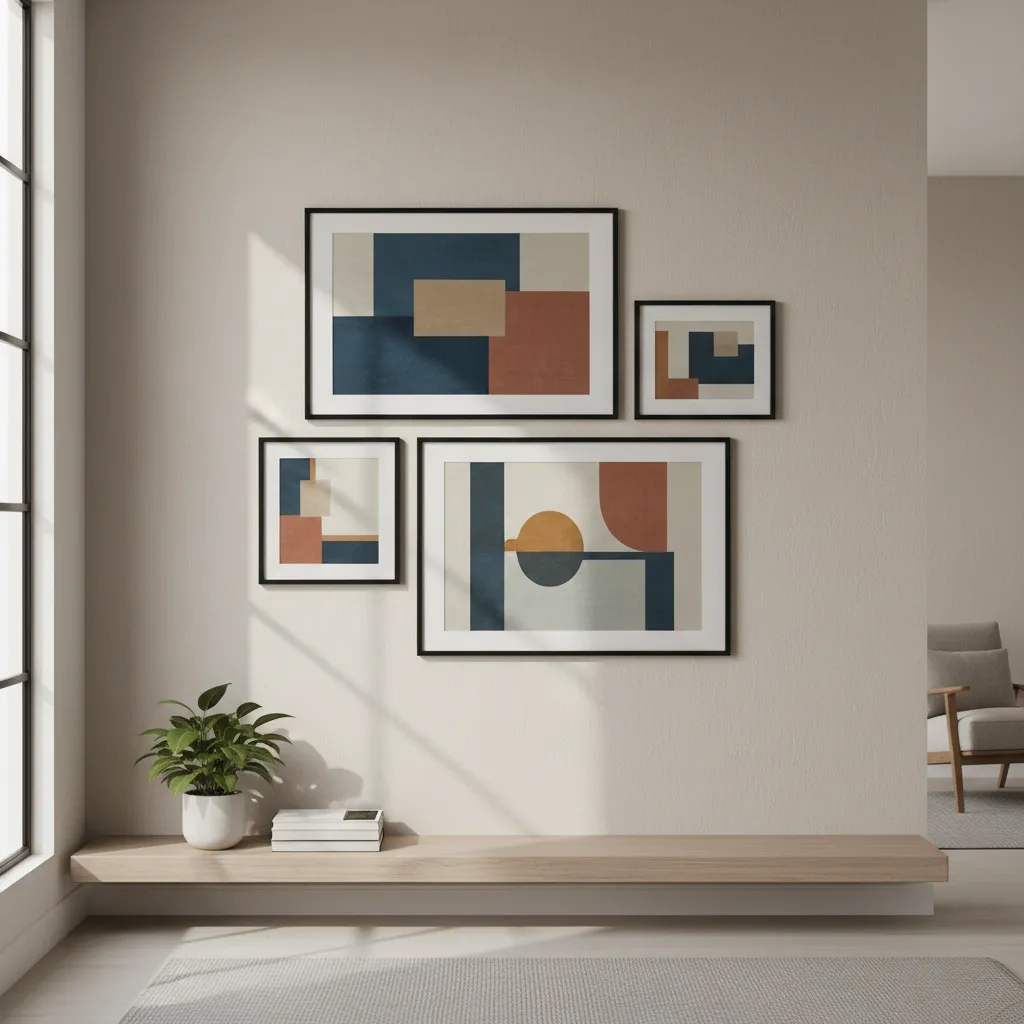 Staggered four frame gallery wall arrangement