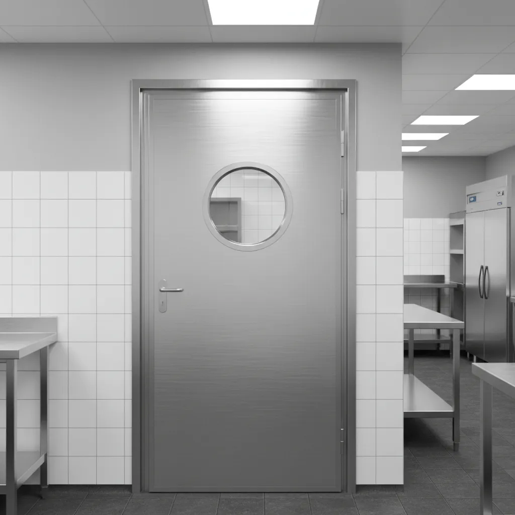 Durable stainless steel commercial kitchen door with vision panel