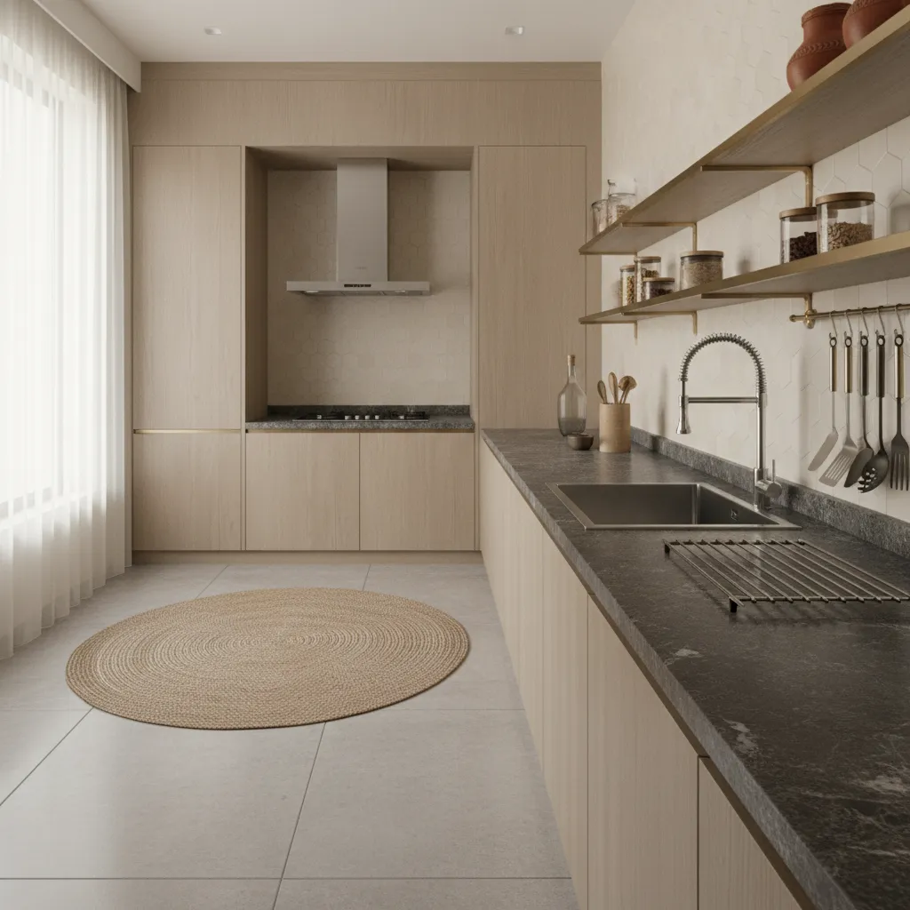 stainless steel kitchen sink installed in modern Indian kitchen countertop