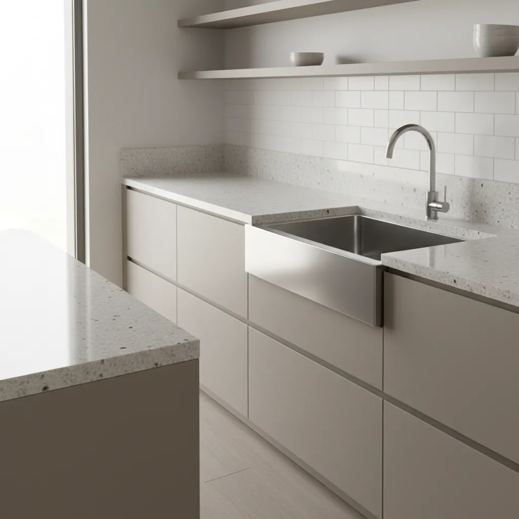 modern stainless steel kitchen sink installed in granite countertop