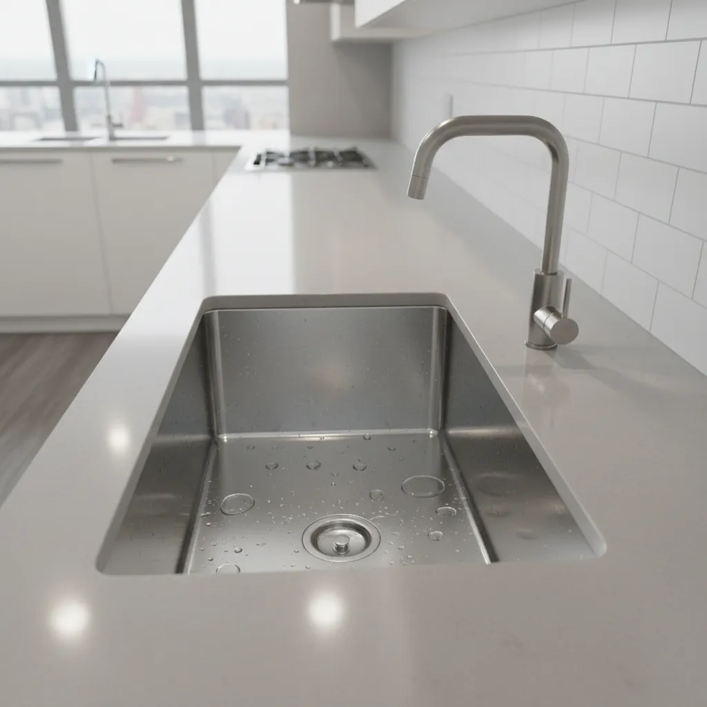 water spots and mineral stains inside stainless steel kitchen sink