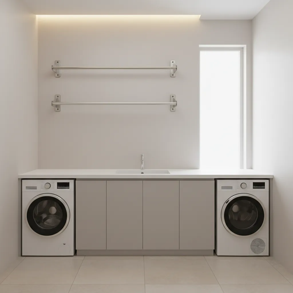 Comparison of stainless steel and aluminum laundry rods in a utility room