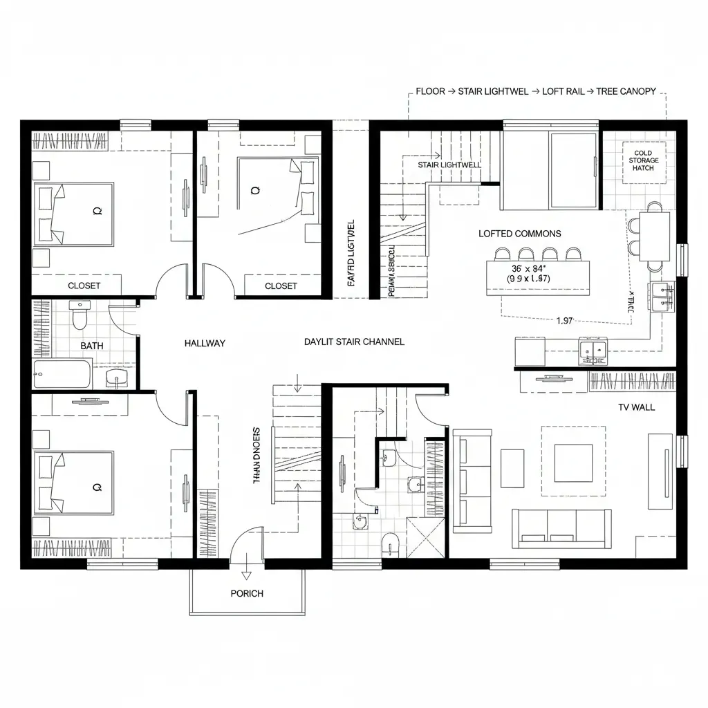 Stair-as-Channel, Lofted Commons