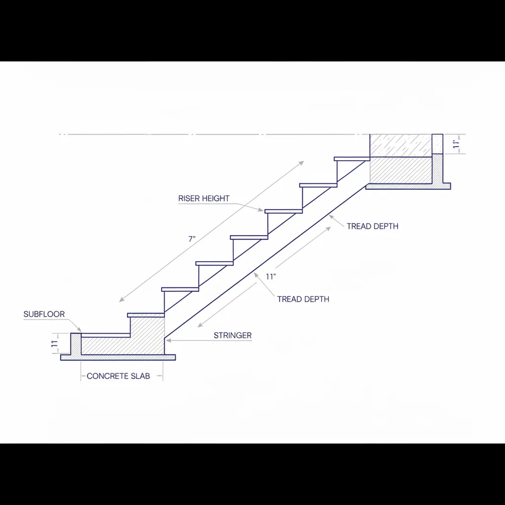 architectural stair design diagram showing code compliant measurements