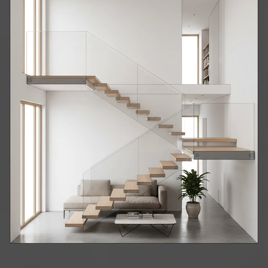 architectural section showing staircase connecting two floors
