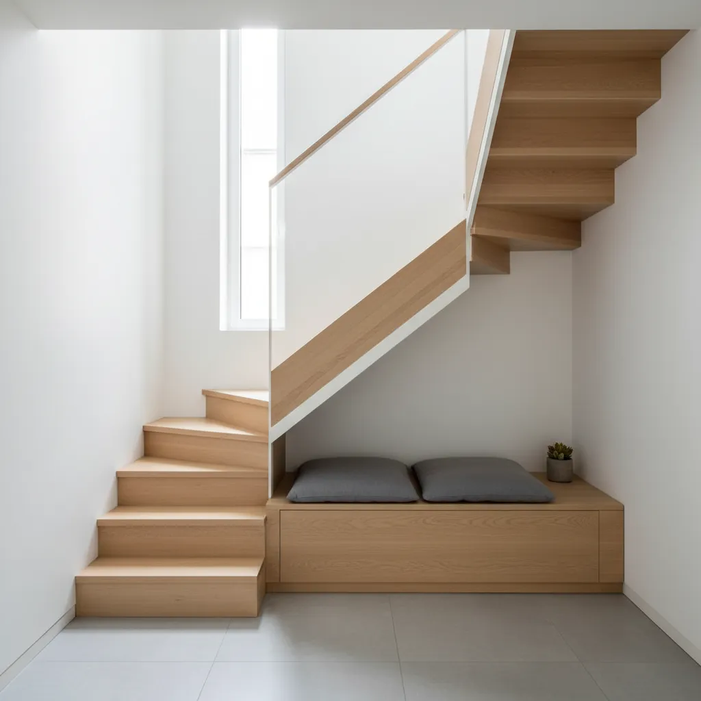Escalera en L en un apartamento pequeño con diseño moderno