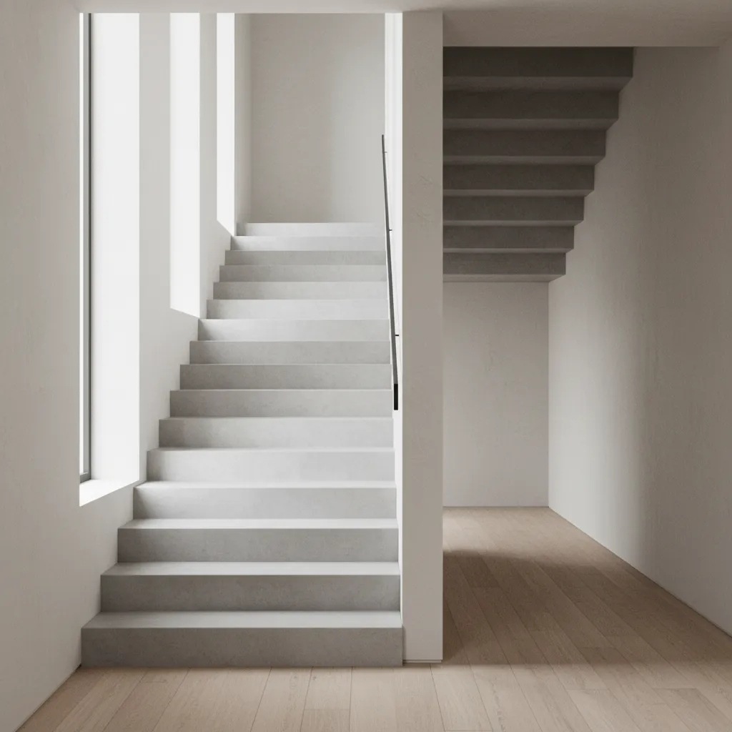 Modern staircase showing strong architectural leading lines used for portrait composition