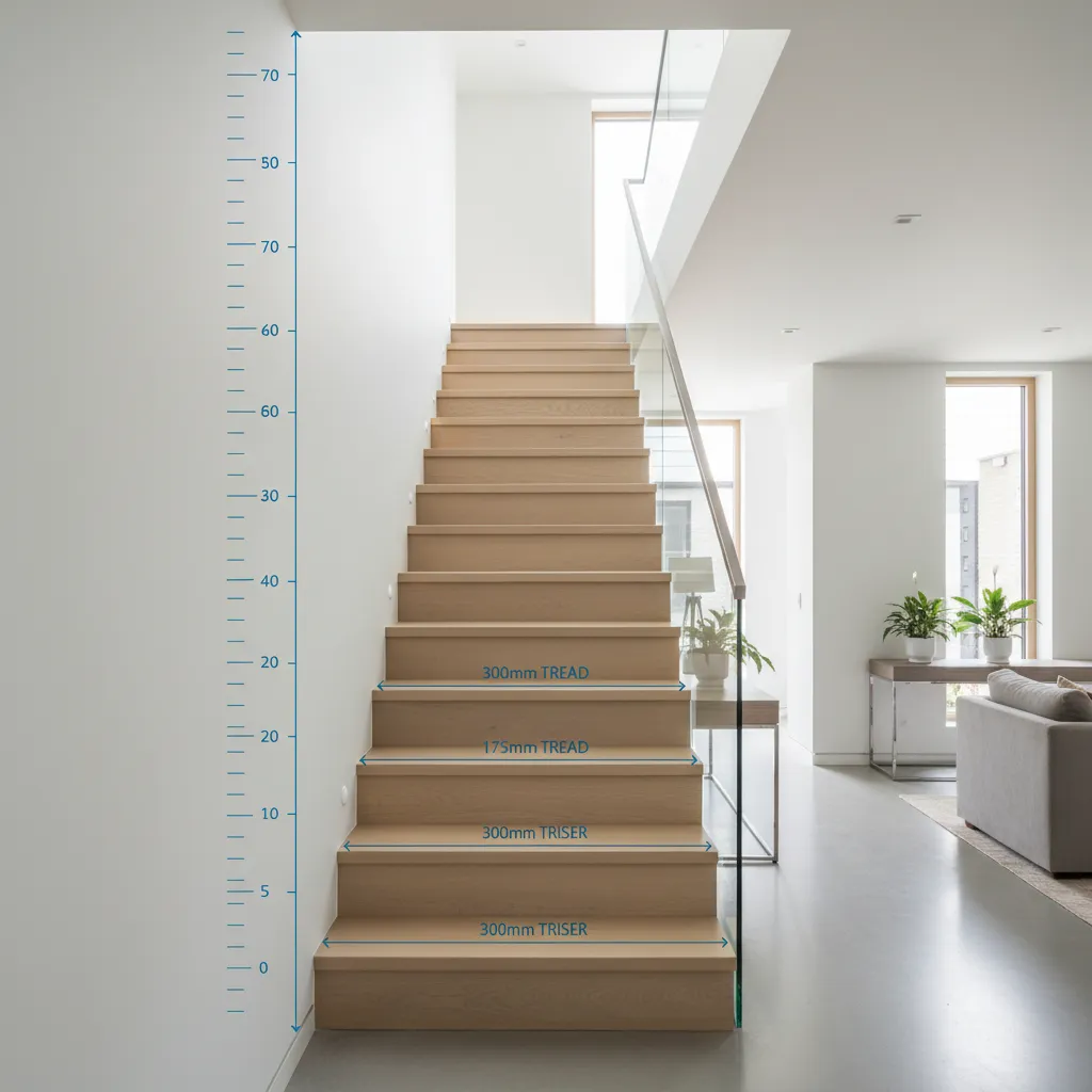 Escalera interior mostrando proporción entre huella y contrahuella