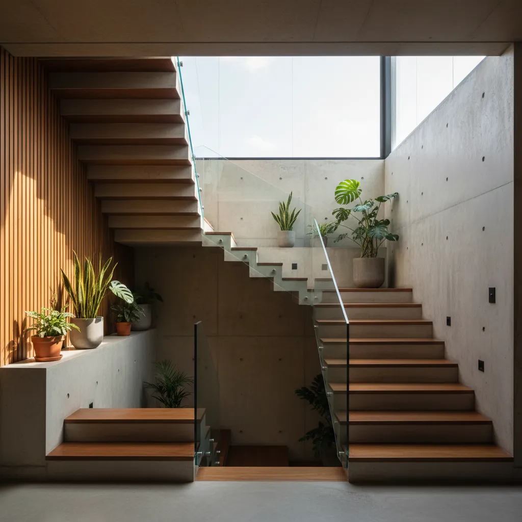 giếng trời cạnh cầu thang nhà lệch tầng