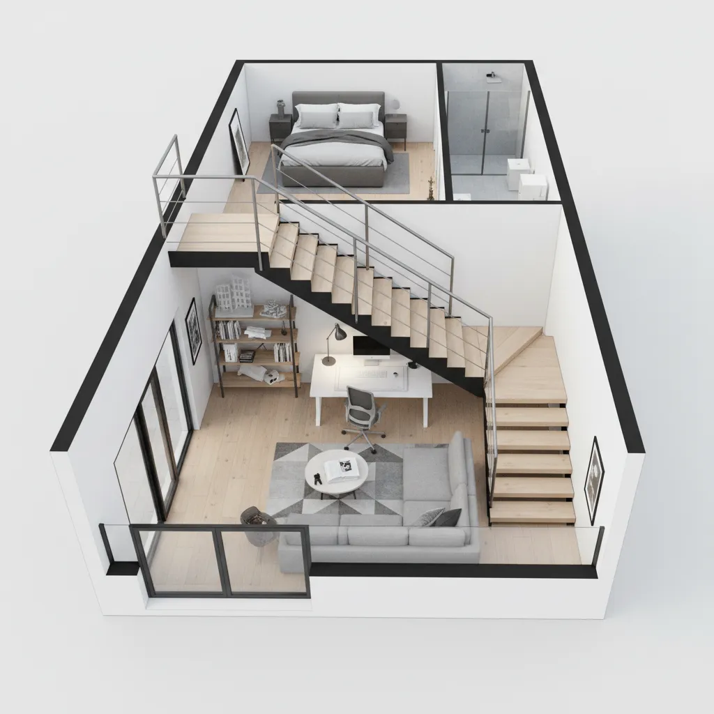 Planificación digital de una escalera dentro de un plano interior