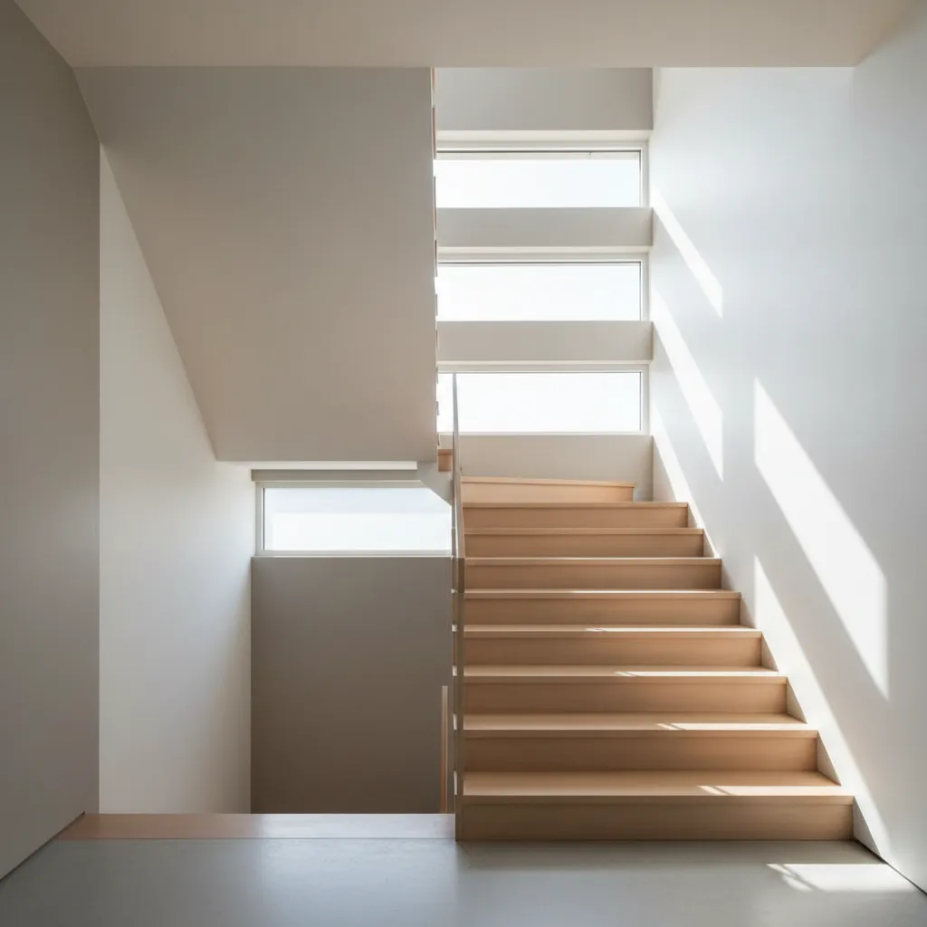 modern staircase outer wall with stacked rectangular windows