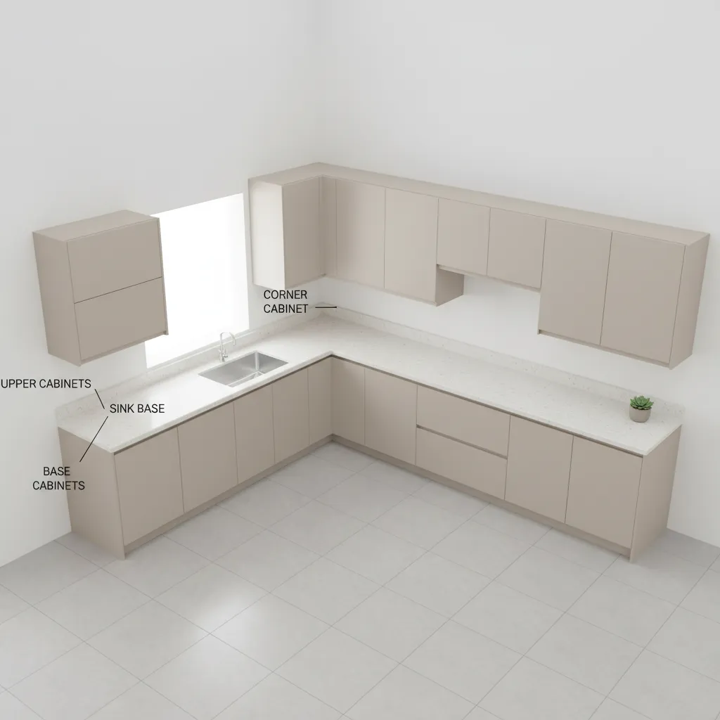 standard 10x10 kitchen cabinet layout example with upper and base cabinets